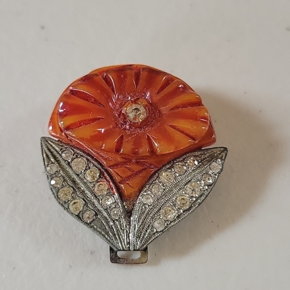 Antique Vintage Rhinestone Celluloid Scarf Clip Pendant - Picture 5 of 6